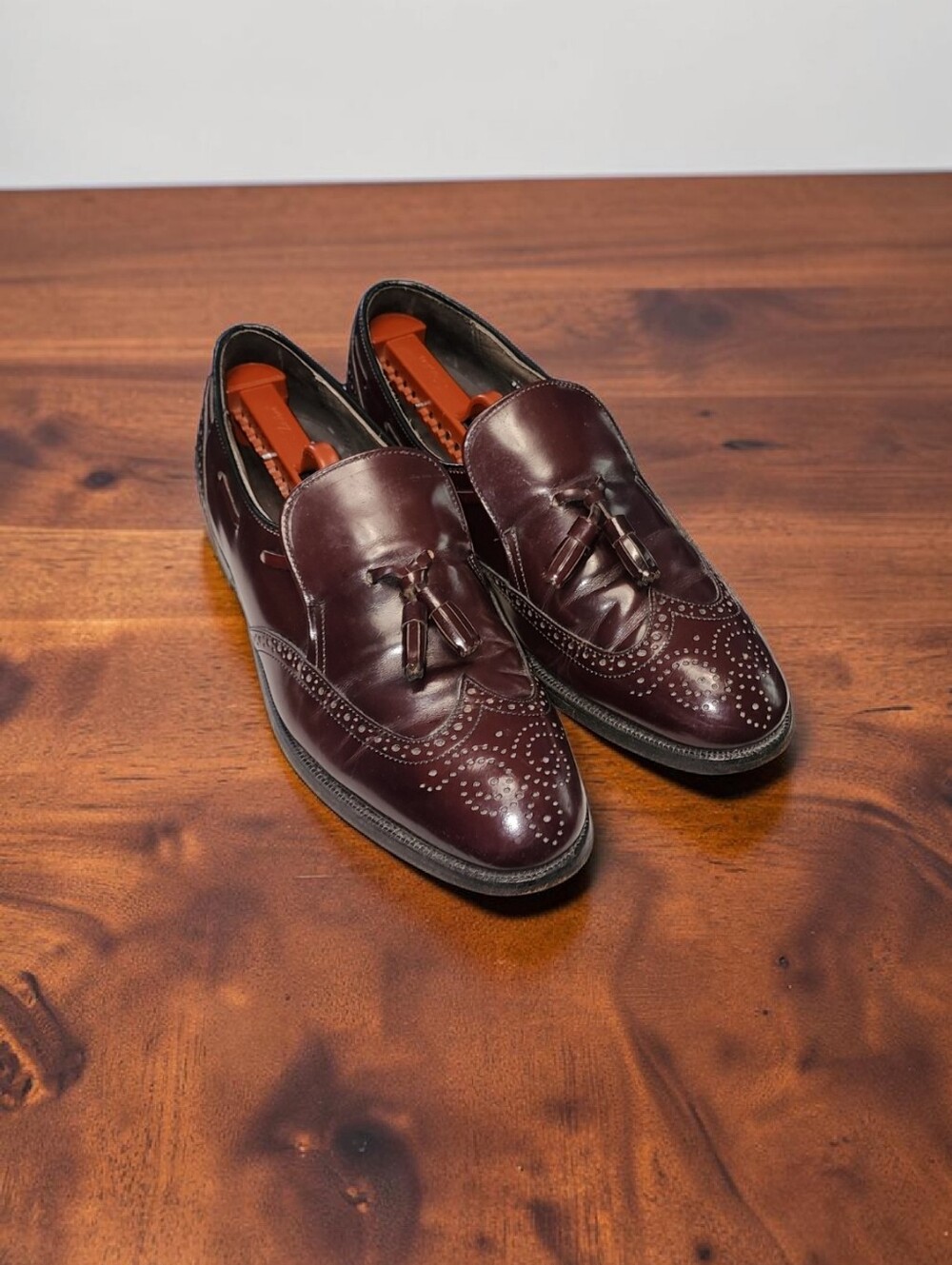 Men Vintage Leather Burgundy Tassel Wingtip  Loafers By Dexter Size 9.5M